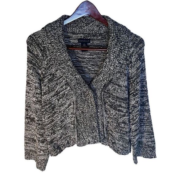 Women’s Rafaella Cropped Sweater Shrug Black & White W Snap Closure Size Large - Picture 1 of 8